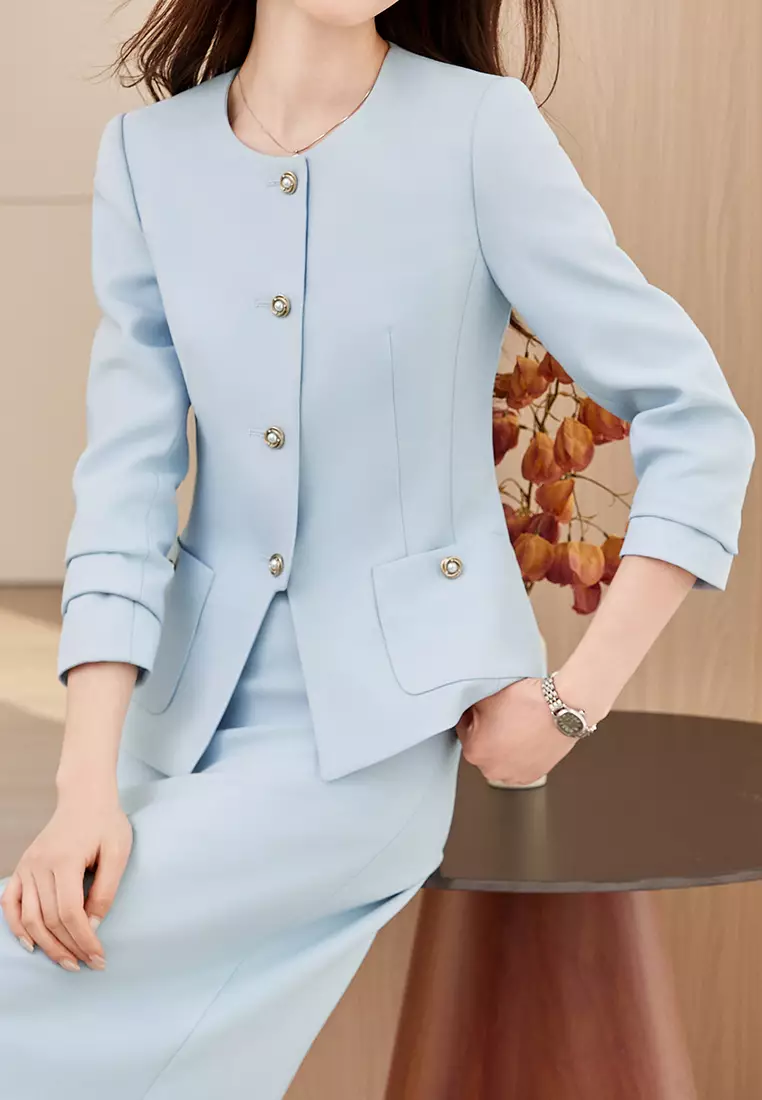 Single-breasted Round Neck Blazer YGH-EM2606