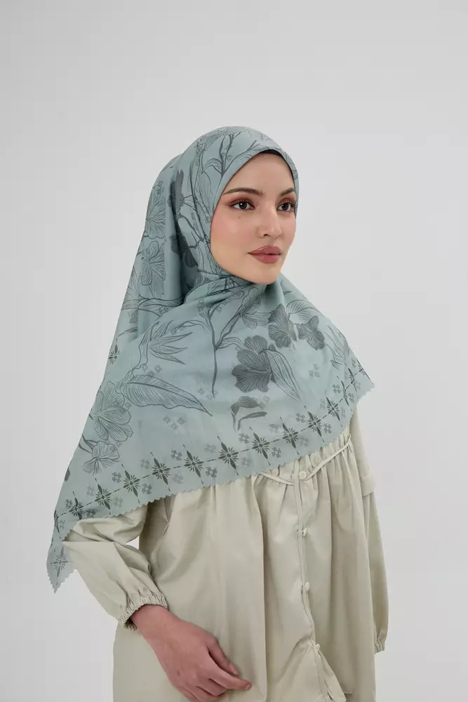 MFMW Twilight Scarf - Kerudung Segi Empat Premium Motif Bunga - Olive Dusk