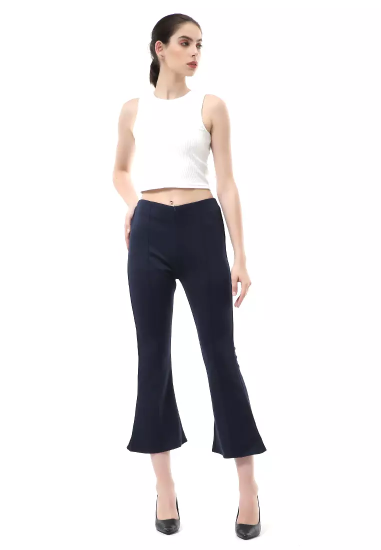 Stella Celana Kerja Wanita Long Pants Cutbray Simple Design Material Scuba ORIGINAL - Navy