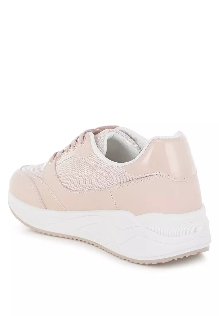Chunky Mesh Lace Up Sneakers in Pink