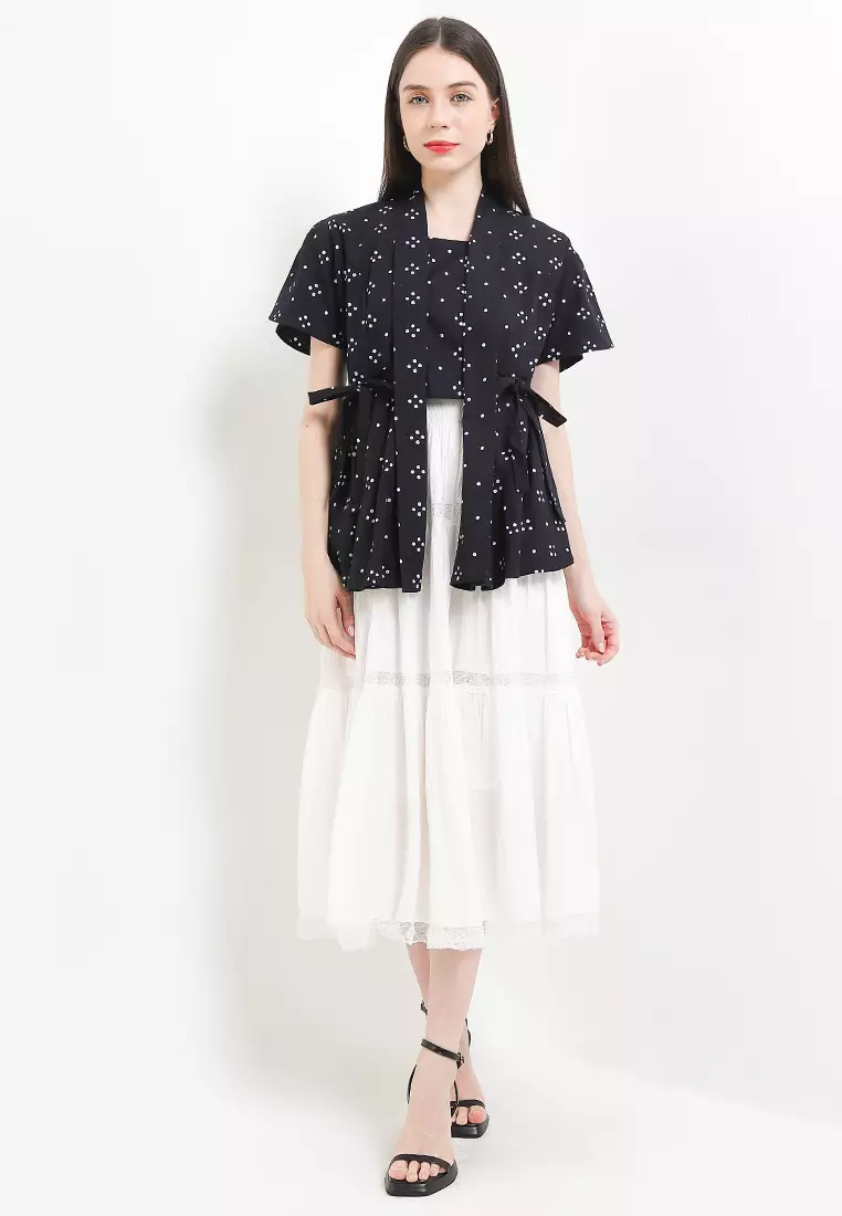 Blouse Atasan Batik Wanita Kutubaru Kiara Polka Black Lengan Pendek