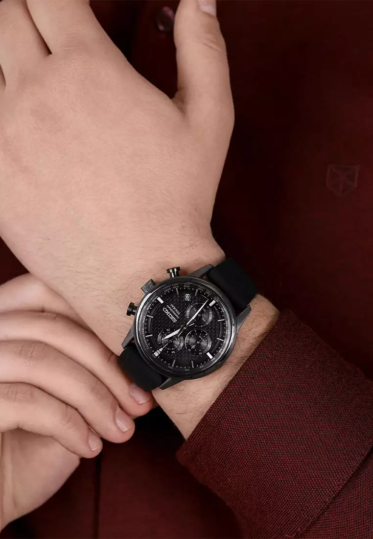 Seiko Chronograph Titanium Case Jam Tangan Analog Pria - SSB393P1 - Rubber Strap