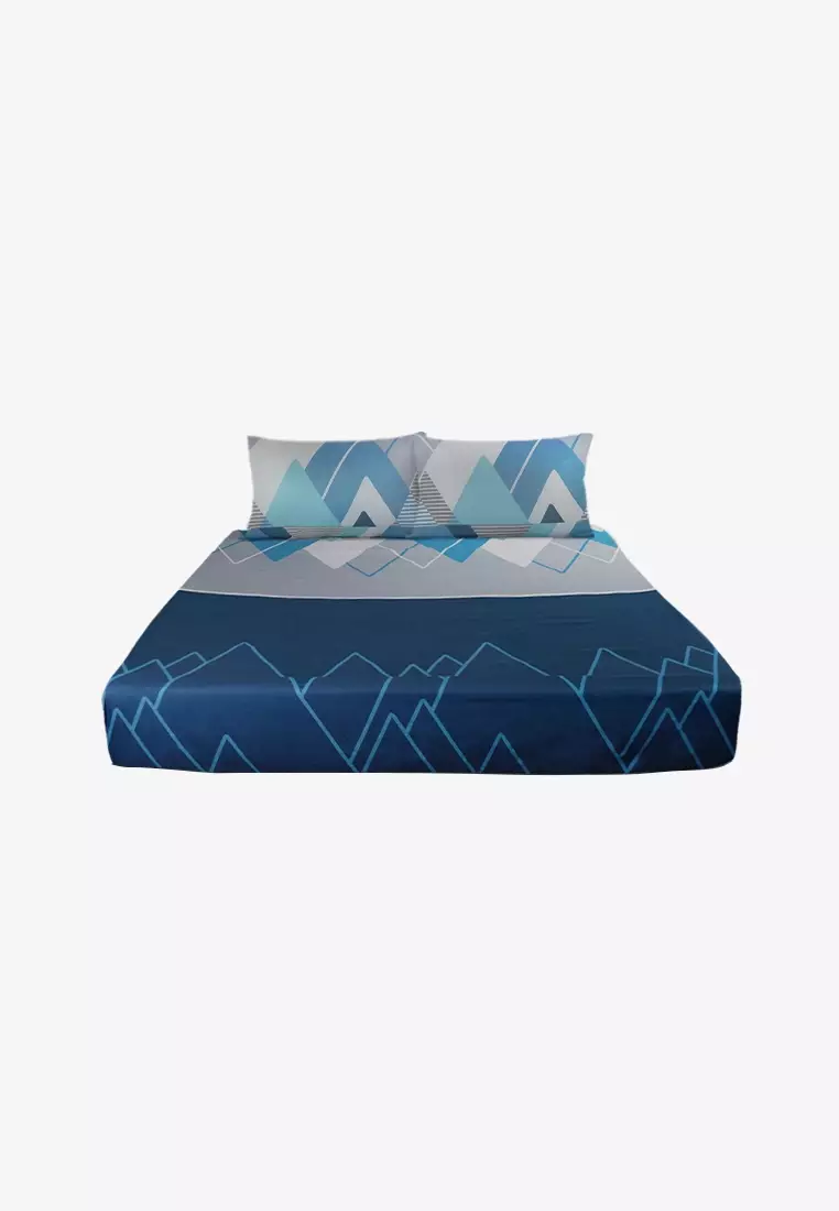 Buy Home de Luxe 3in1 Bedsheet Set Blue Triangles Double 2024 Online