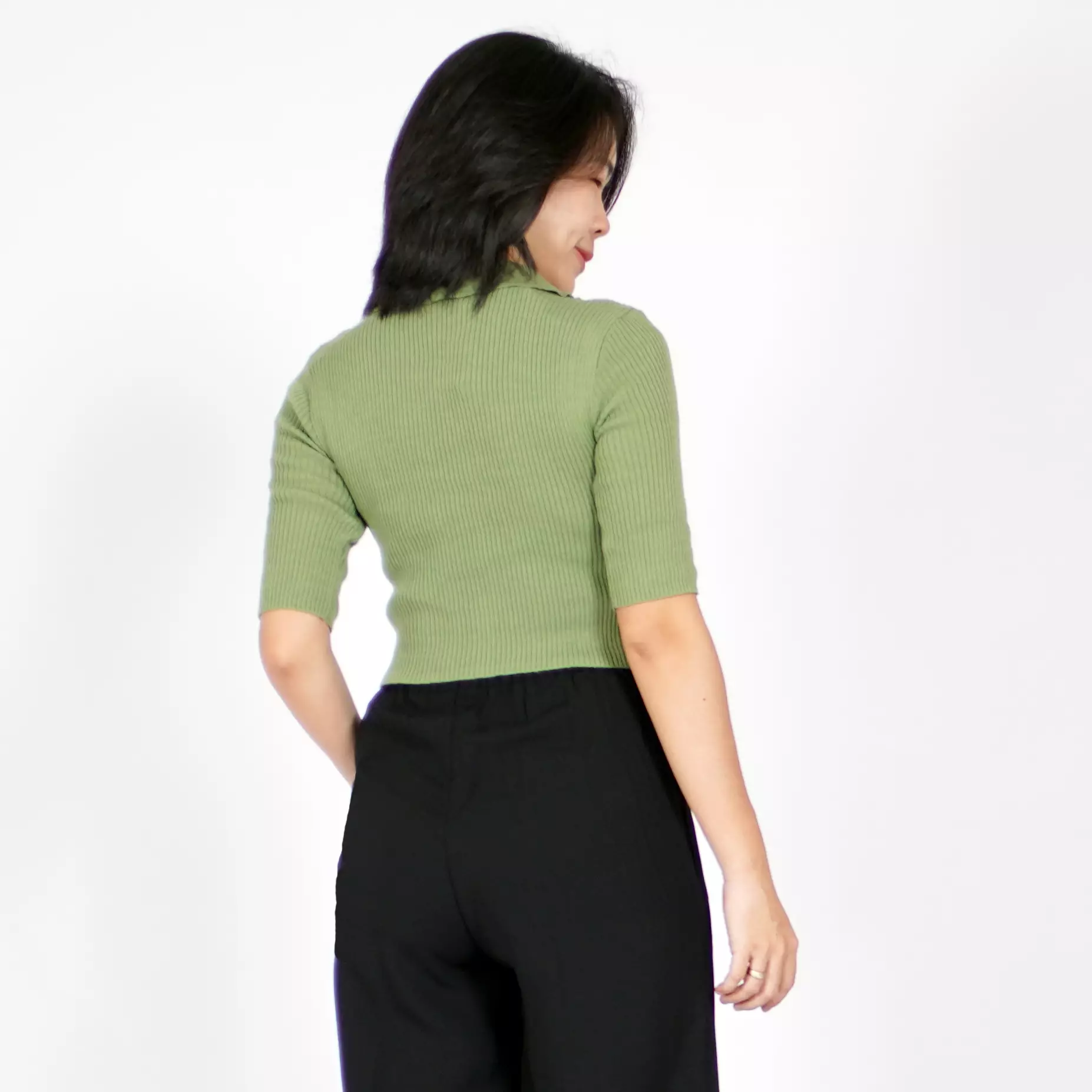  HANA Knit Crop Top Atasan Crop Rajut CropTop Rajut Gaya Korea - Matcha