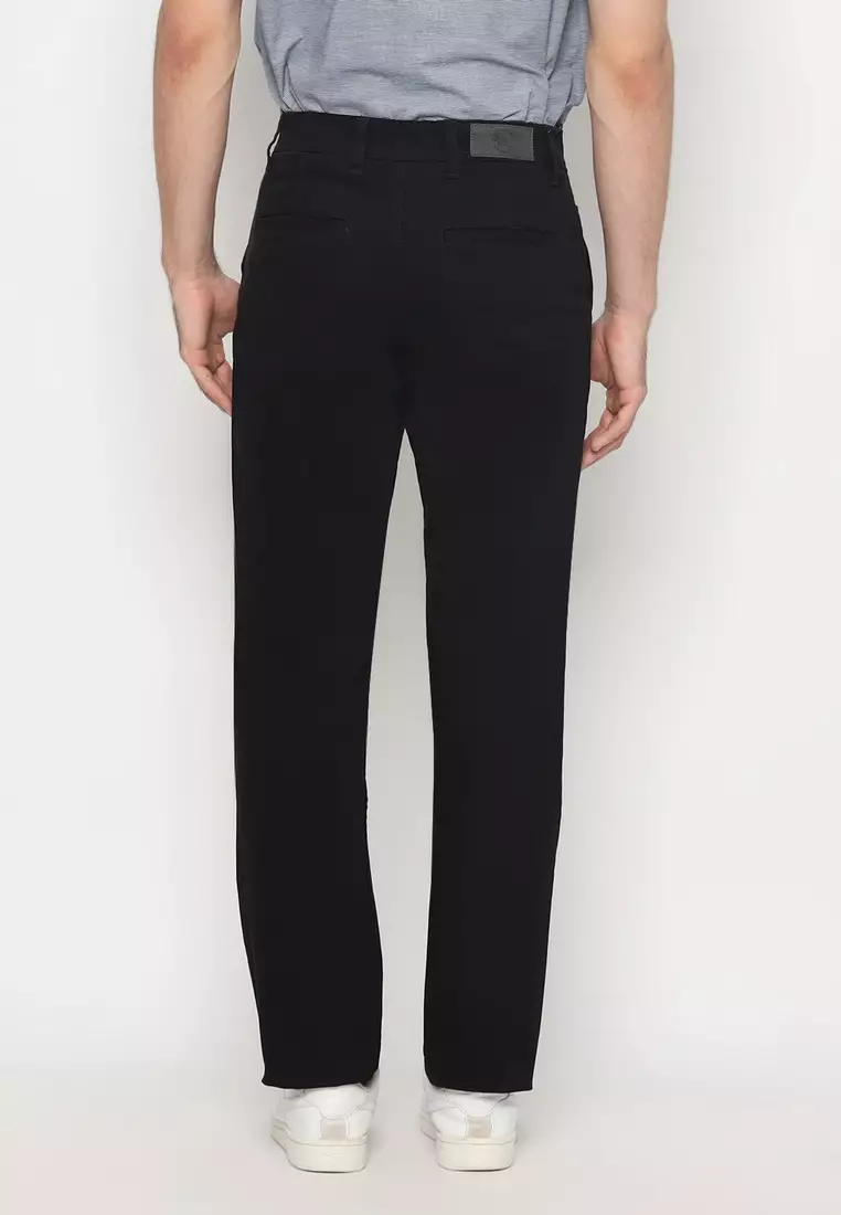 POLICE Celana Chino Panjang Black Cotton Premium Regular Fit Pria