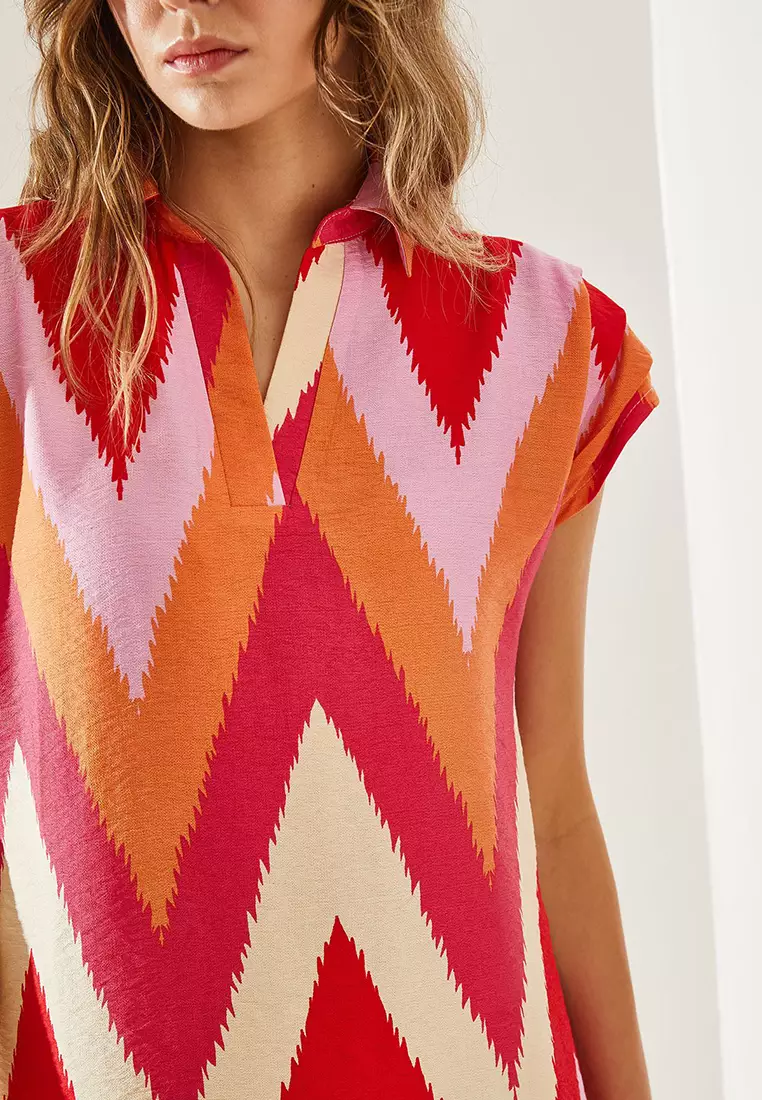 Women's Polo Collar Patterned Summer Dress Dress 60251127