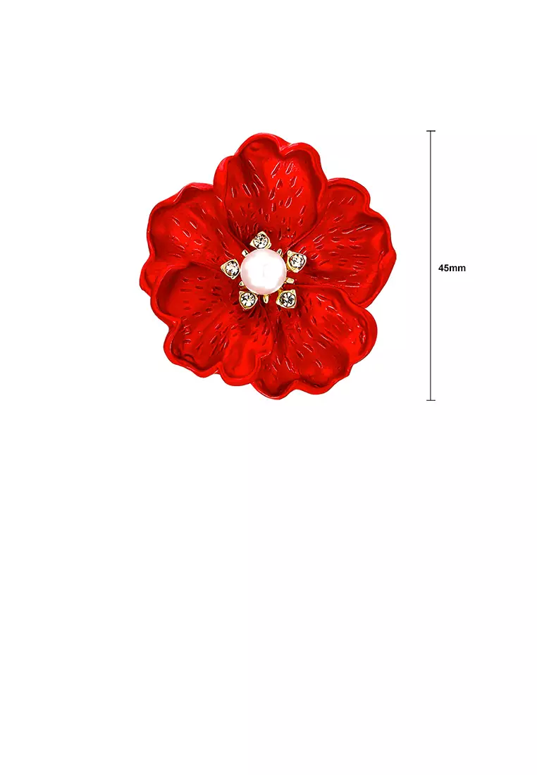 Buy Glamorousky Fashion Temperament Plated Gold Enamel Red Peony