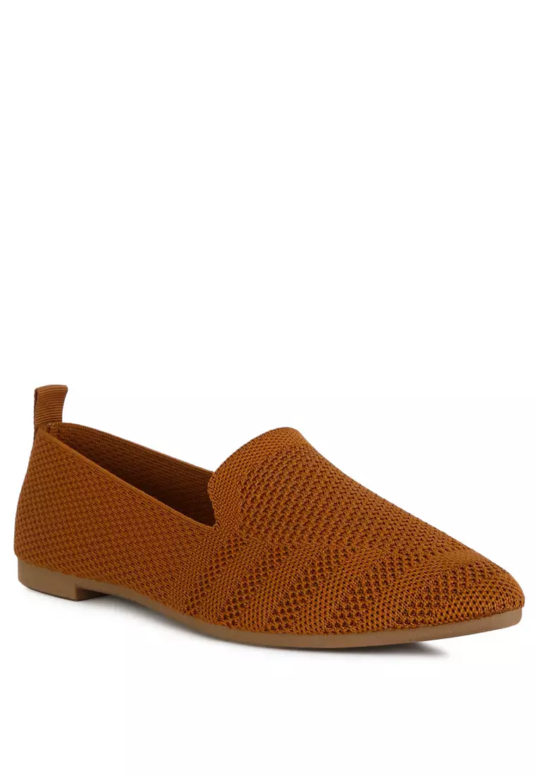 Knit Textile Solid Flats in Tan