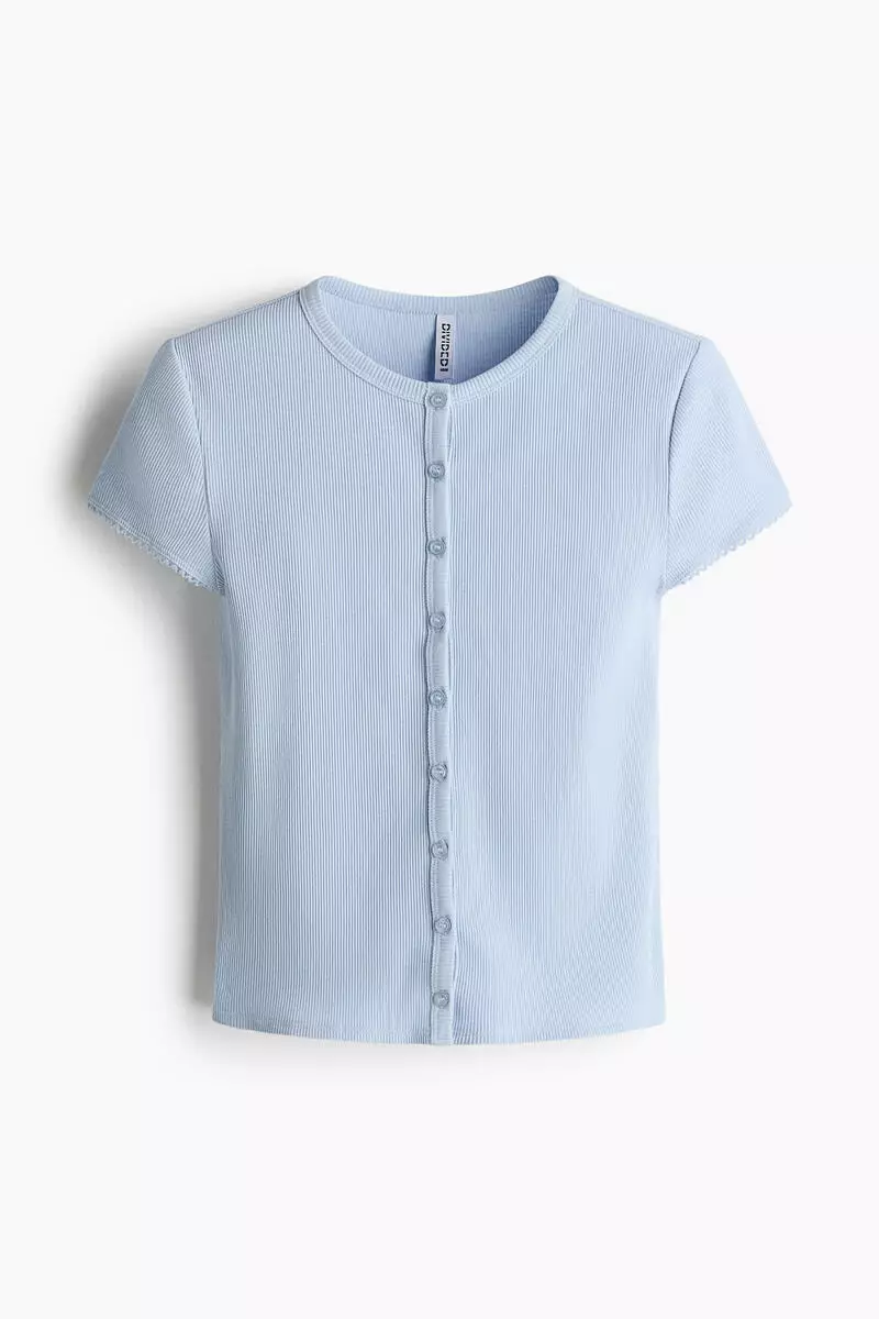 Ribbed button-front top