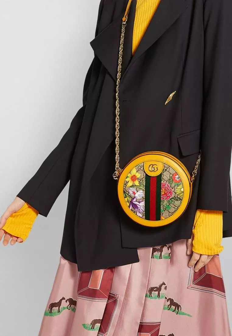 Gucci Ophidia Mini Round Yellow Flower Shoulder Bag