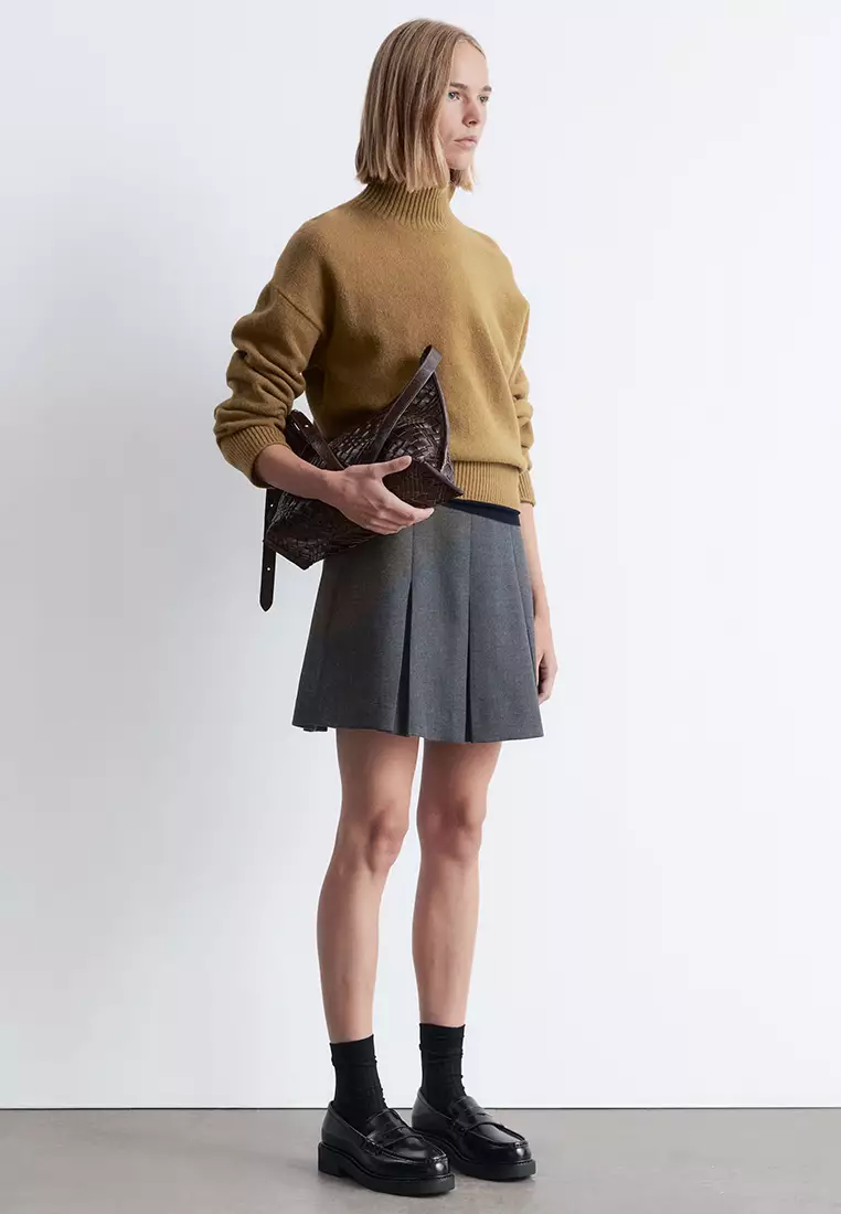 Pleated Wool Mini Skirt