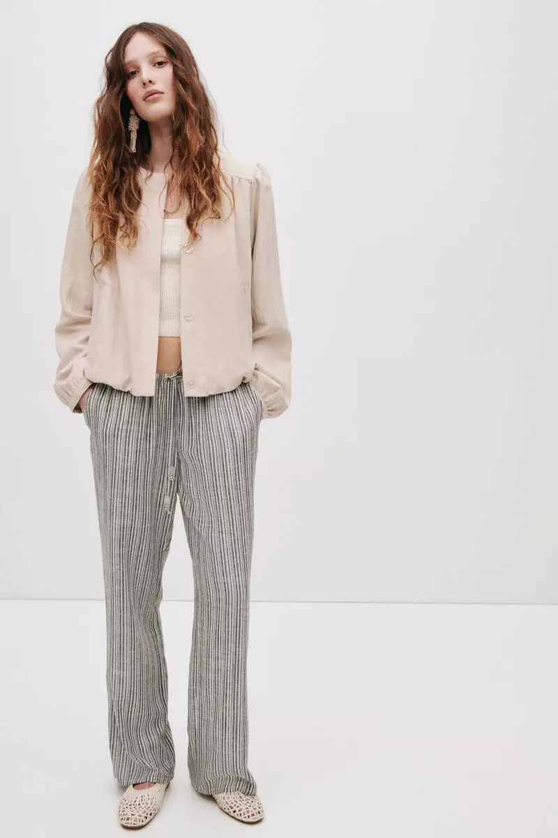 Linen-blend drawstring trousers