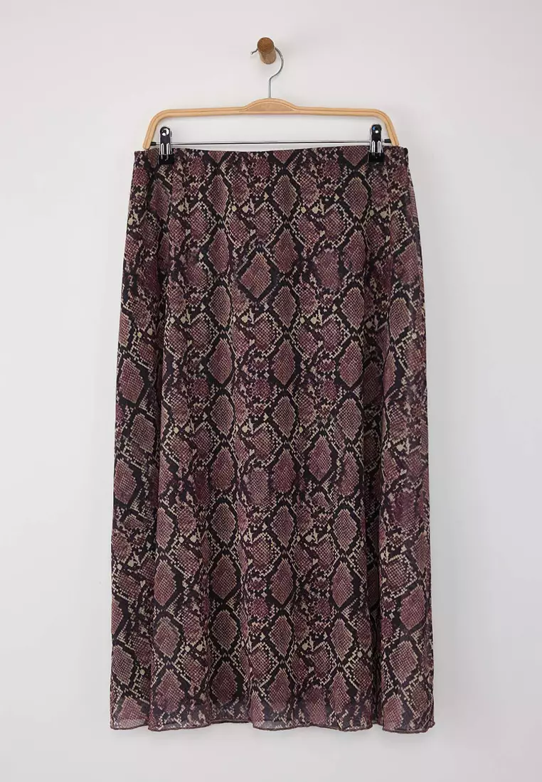 Brown A- Line Snake Print Tulle Knitted Plus Size Skirt Tbbaw25Az00006