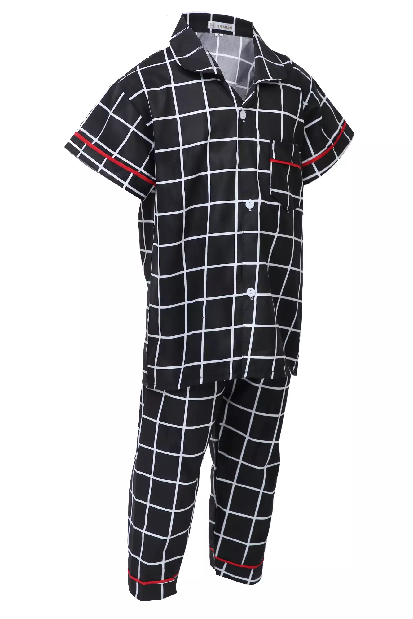 Joyce Piyama Anak Unisex Plaid Motive Kids Pajamas Lengan Pendek Material Cotton ORIGINAL - Black