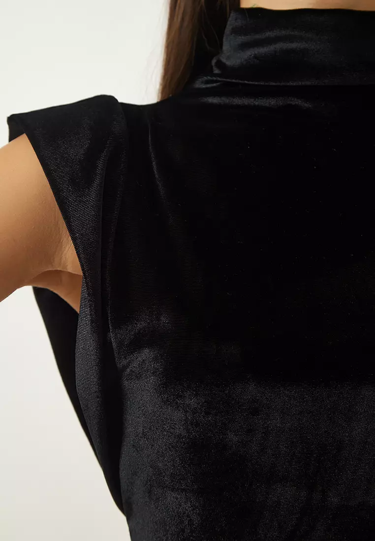 High Collar Velvet Dress