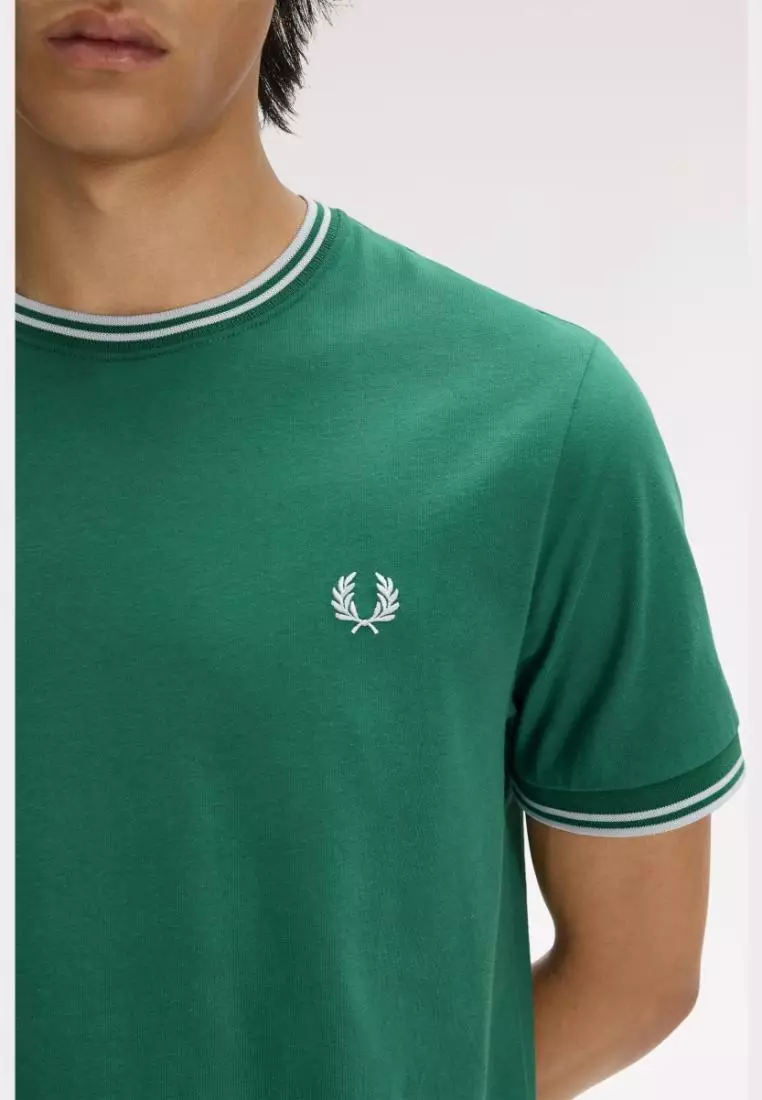 Fred Perry M1588 Twin Tipped T-Shirt (Sport Green / Light Ice / Light Ice)