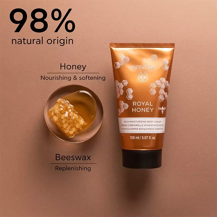Apivita Royal Honey Rich Moisturizing Body Cream 150 ml | Krim Tubuh Rich Cream Texture Natural Menghidrasi dan Menenangkan Kulit