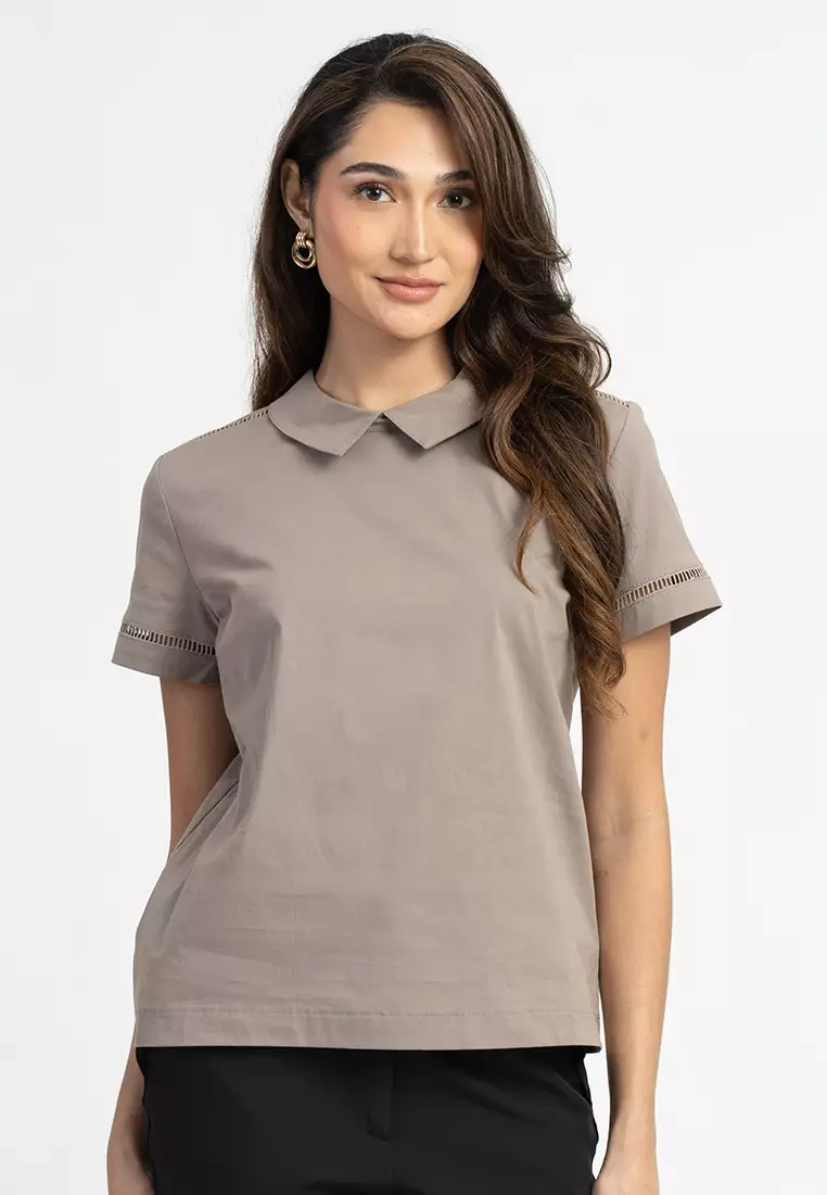 Zeya Peter Pan Collar Top with Eyelet Trim