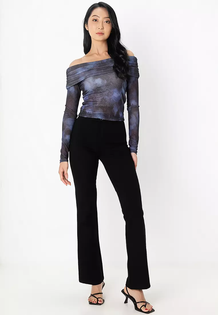 Emily Long Sleeve Off Shoulder Mesh Top