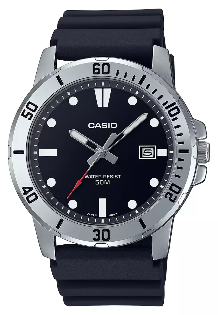 Jual CASIO Casio Jam Tangan Analog Pria Silver Black Rubber