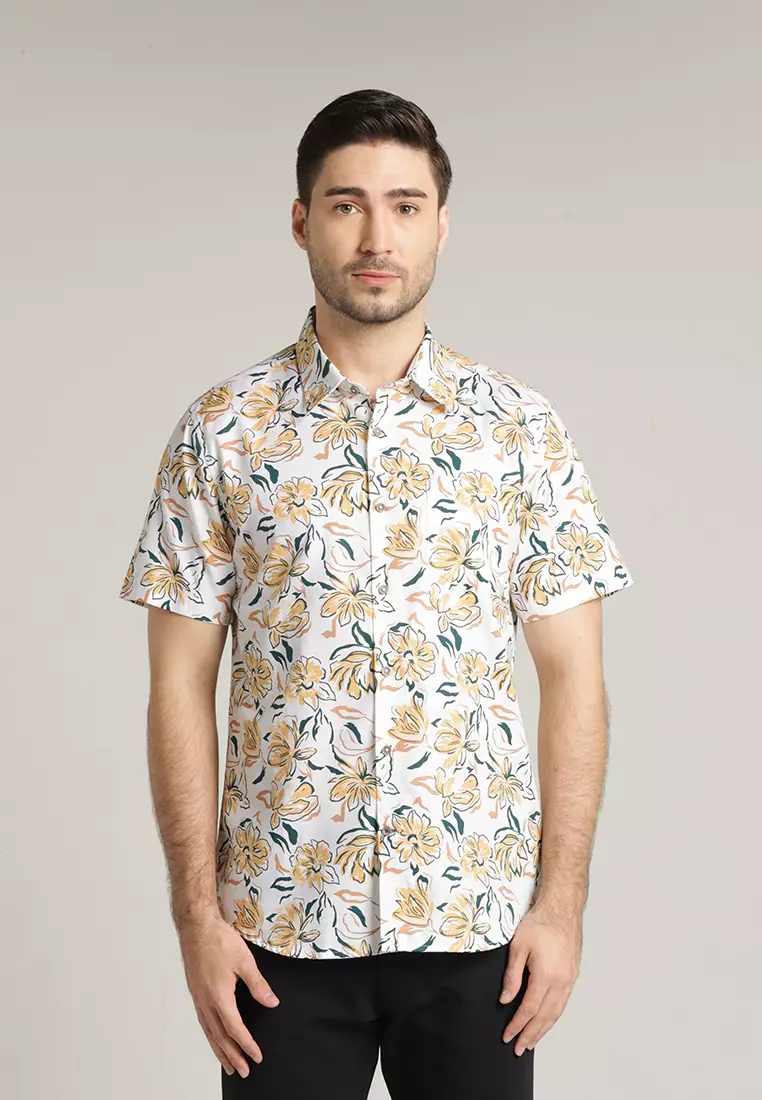 MOC - Kemeja Motif Pria Lengan Pendek Harvest - White