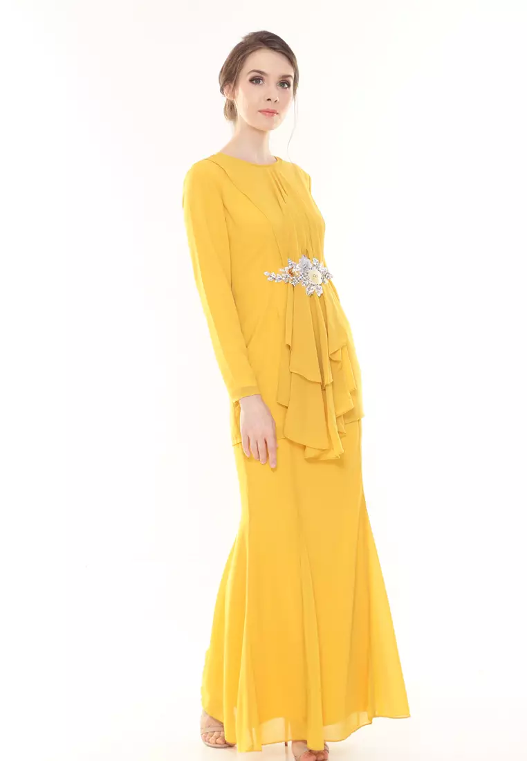 Patricia Pleated Kurung Modern in Lemon Yellow