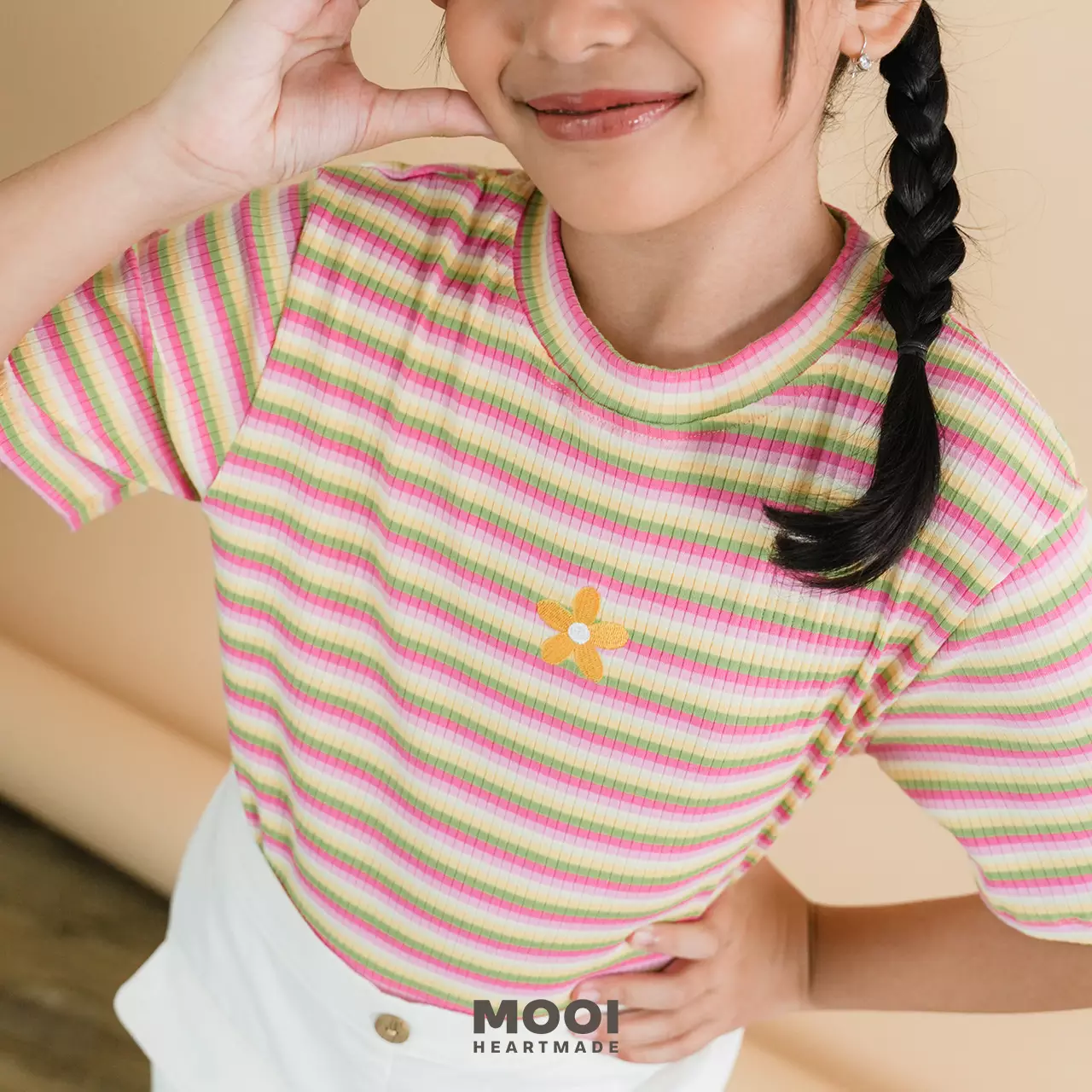 Mooi Atasan Anak Perempuan Lucy Rib Striped Tee - Yellow