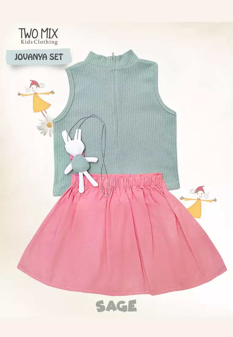 Two Mix - Baju Setelan Anak Perempuan Boneka Lucu - OOTD Jovanya One Set Anak Cewek 1-6 Tahun 4369B New Sage