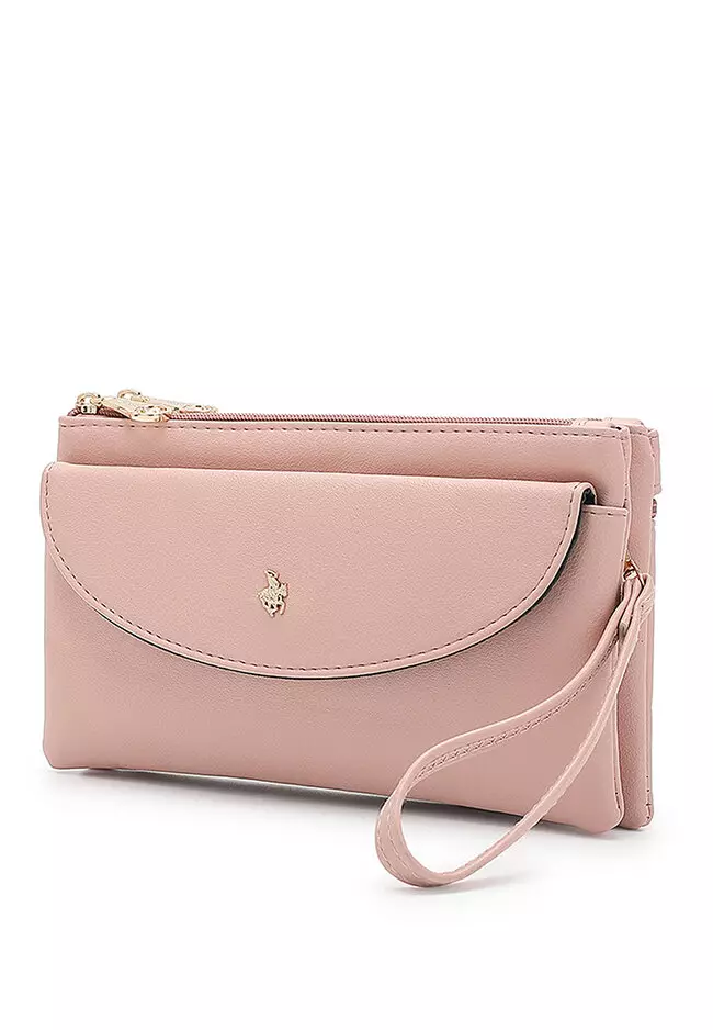 Faux Leather Sling Bag / Crossbody Bag / Wristlet - Pink