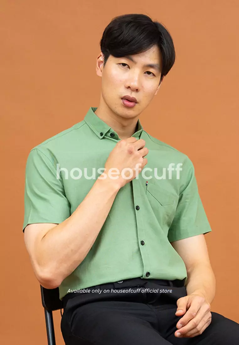 Kemeja lengan pendek pria formal slim fit hijau mint houseofcuff