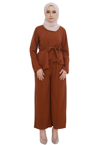 Bonnie Peplum Wrap Suit from ARCO in Orange and Brown
