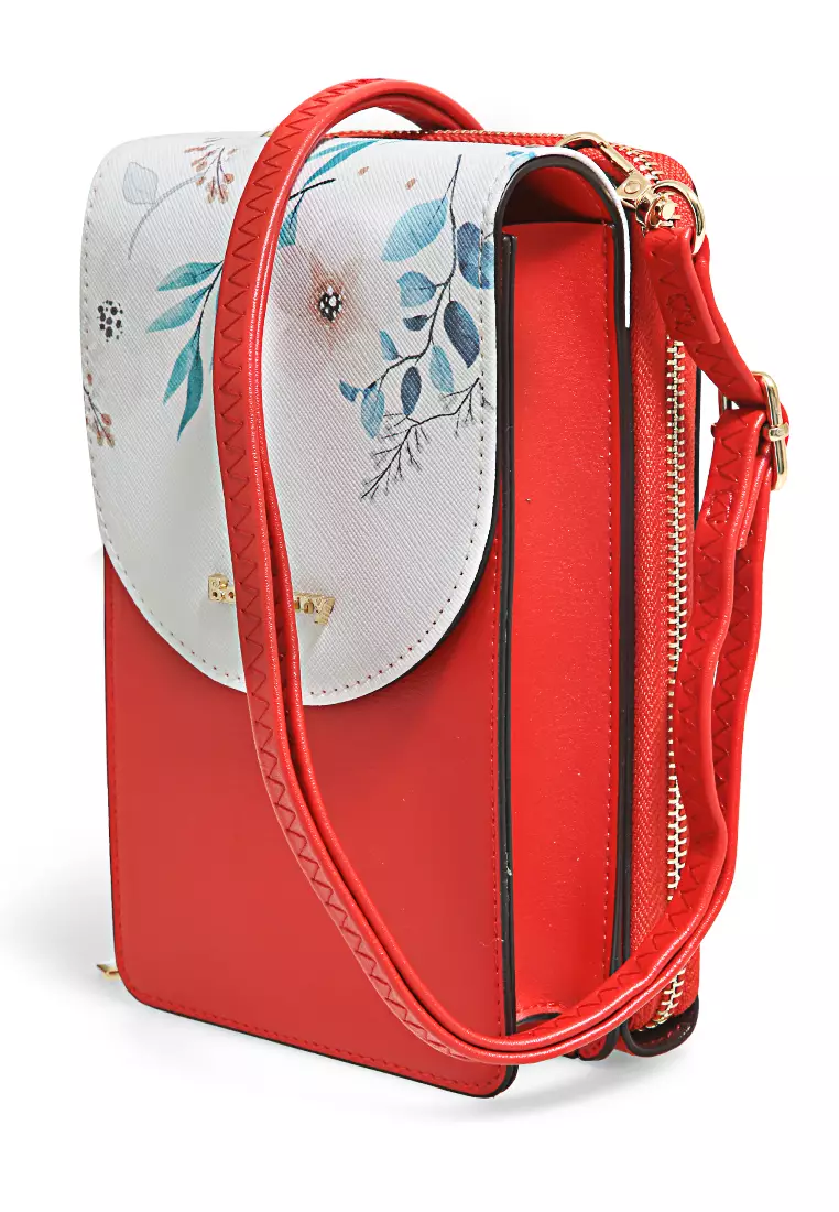 Sling Bag Tas Selempang Wanita Flower Motive Many Pocket Material Leather ORIGINAL