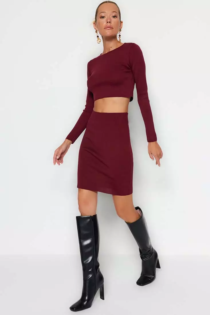 Knit Crop Top & Slit Mini Skirt Set