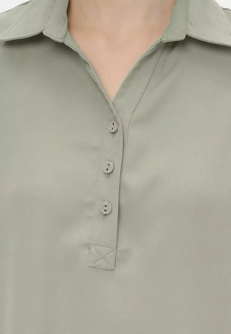 Blouse Plain Flowy V Neck By Brilliant Girl Warna Hijau