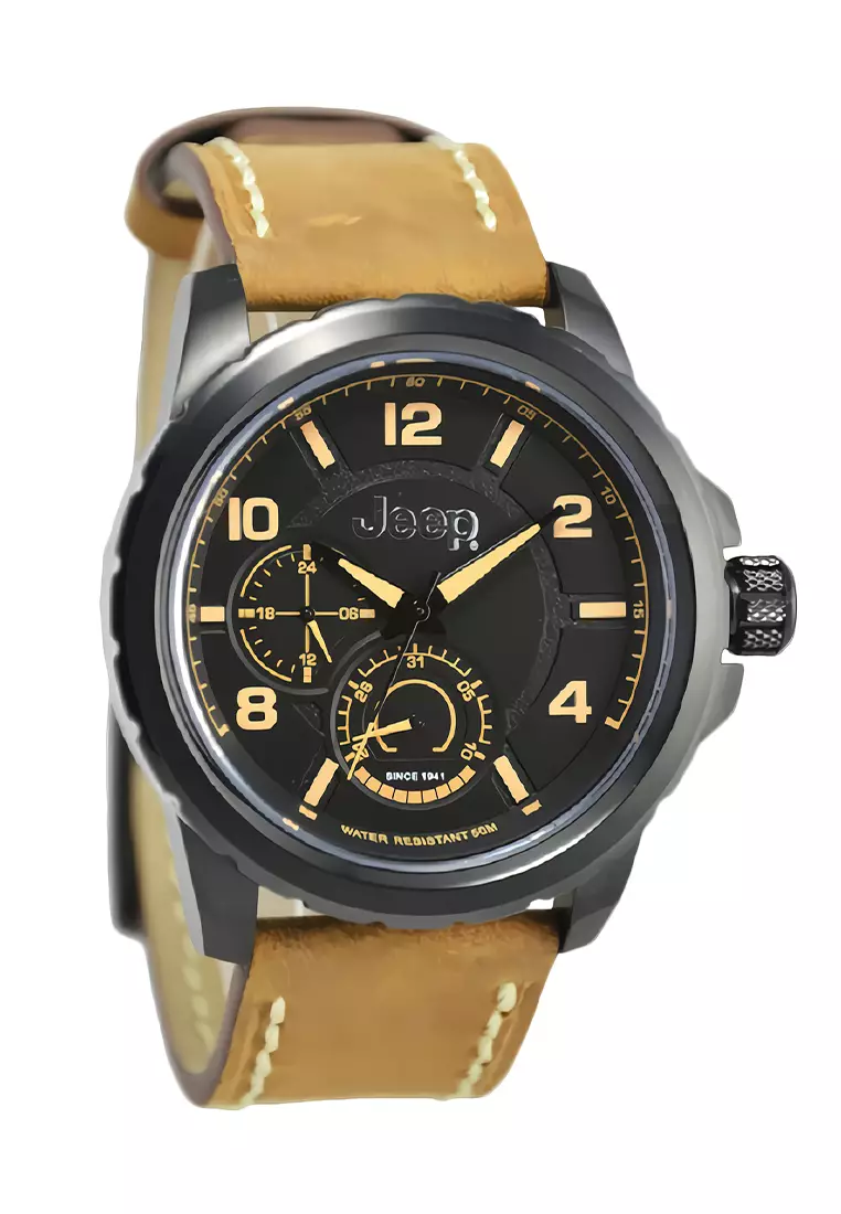 Jual Jeep Jeep Montre Wrangler JPW64602 Men's Watch Black Dial Tan