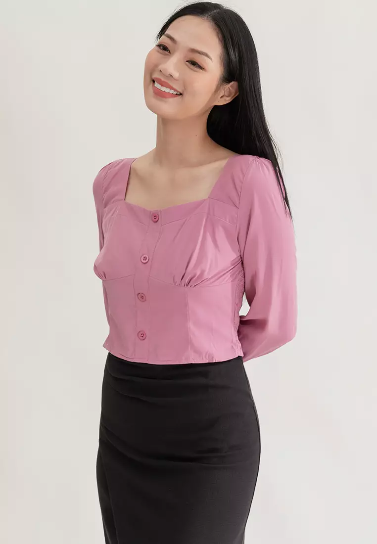 极简风长袖短上衣