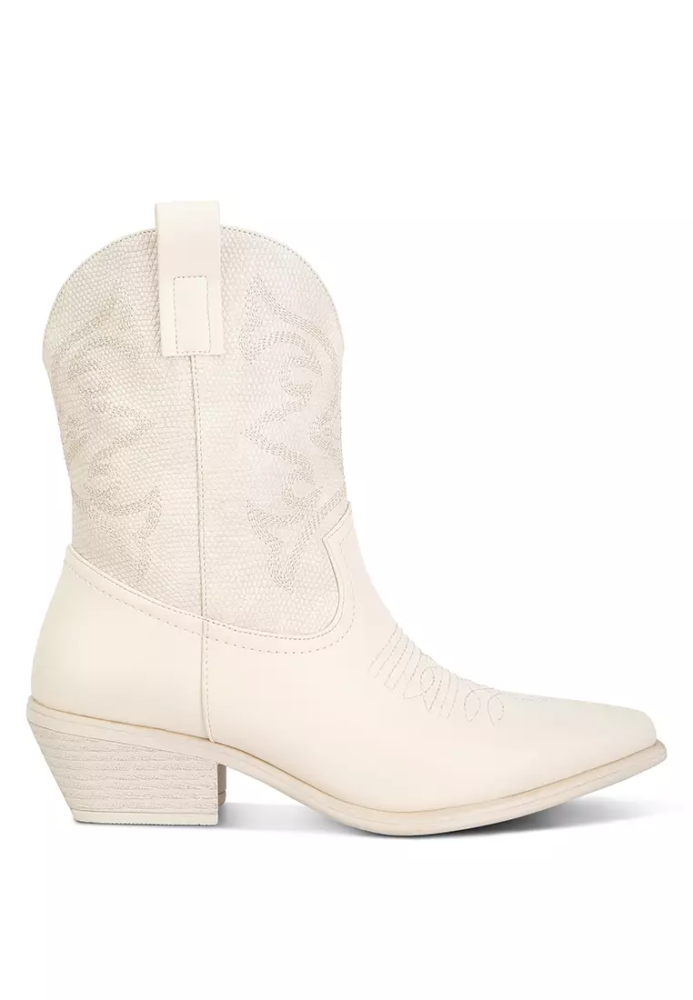 Discount on London Rag  shoes - SKU: Patchwork Low Heel Cowboy Boots In Beige