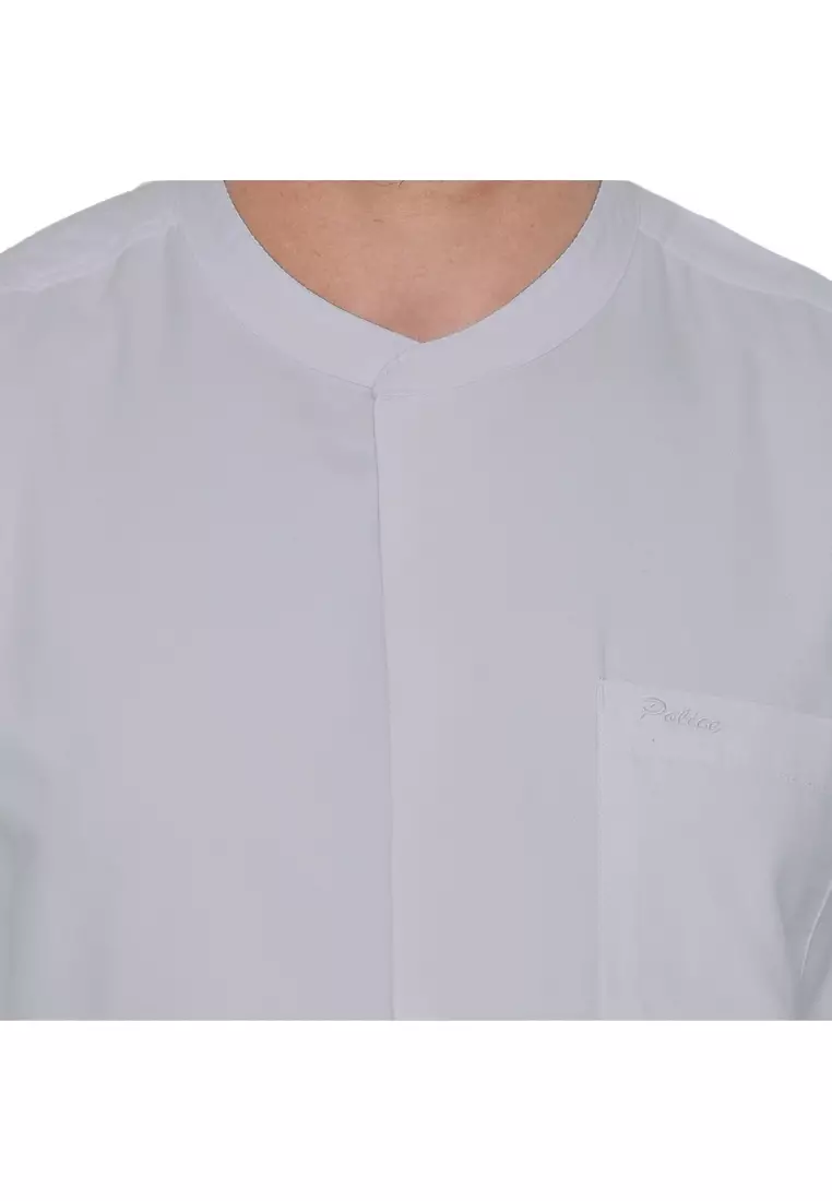 POLICE Kemeja Koko Polos Cotton Soft Grey Regular Fit Lengan Panjang Pria