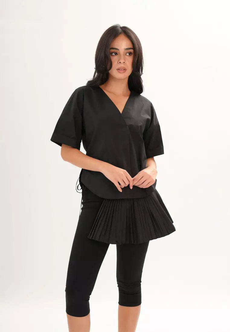 Archetype Refined Crow Short Sleeve Top W/ Pleated Sash