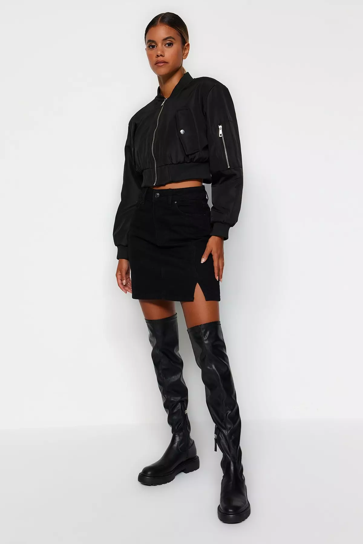 Slit Mini Denim Skirt