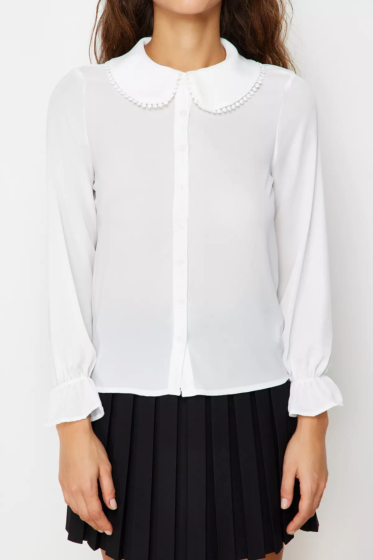 Embroidery Trim Collar Blouse