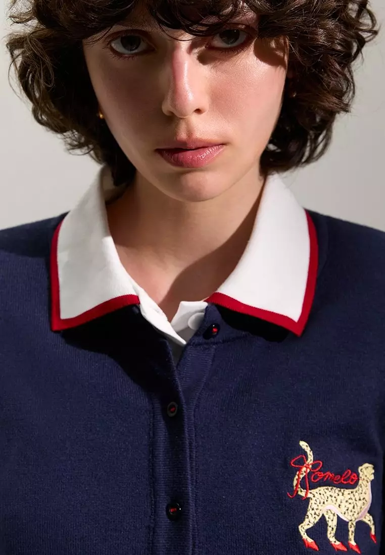 Embroidered Cardigan - Navy