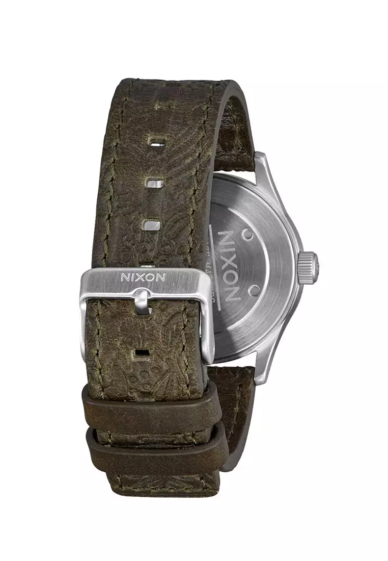 NIXON Sentry 38 Men Purple Dial Green Olive Leather Strap