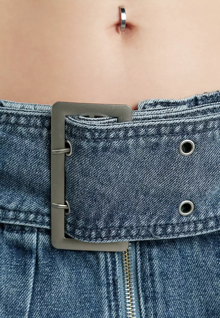 Rok Kargo Mini Lipit Biru