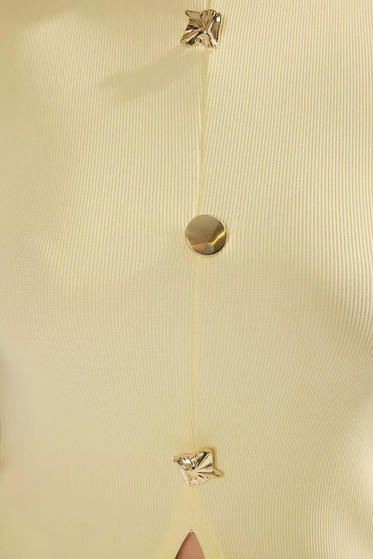 Yellow Accessory Buttoned Crew Neck Regular Length Vest Knitted Blouse