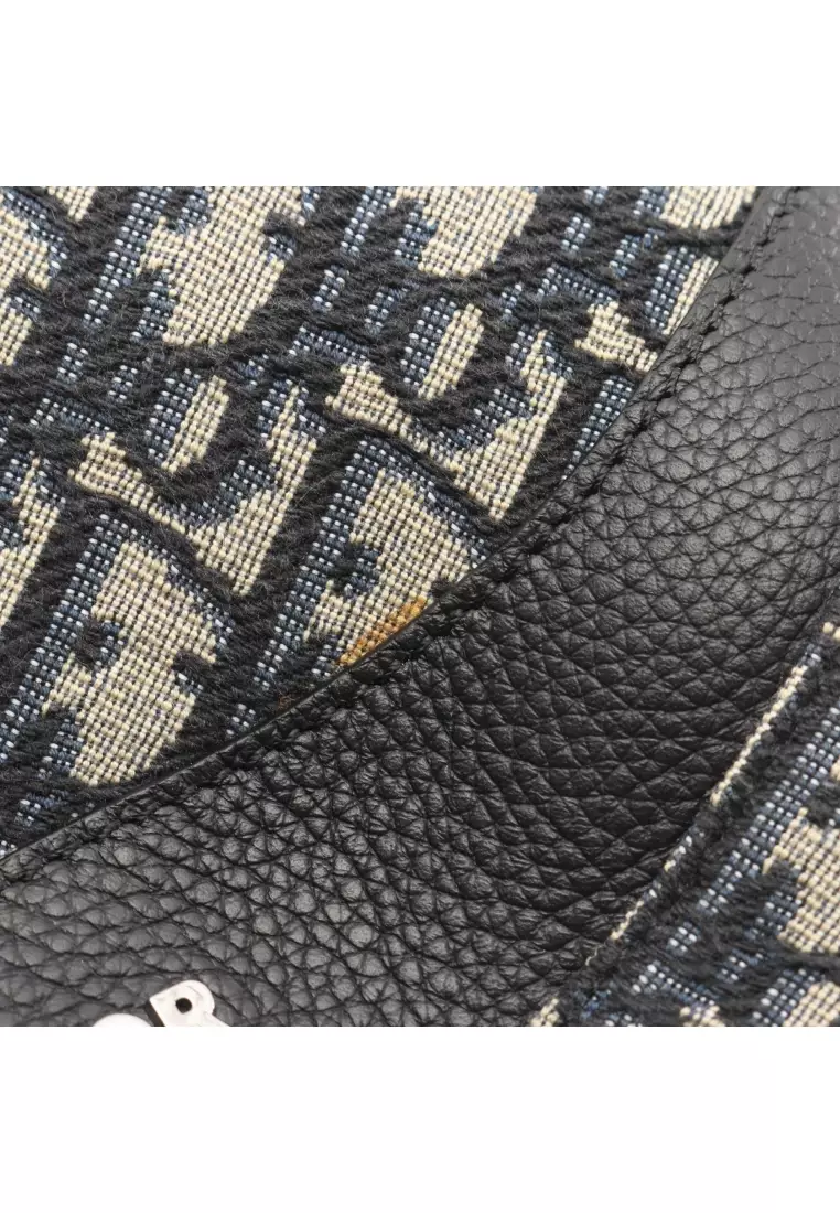 Pre-Loved Christian Dior Scarab oblique body bag canvas leather light beige black Navy
