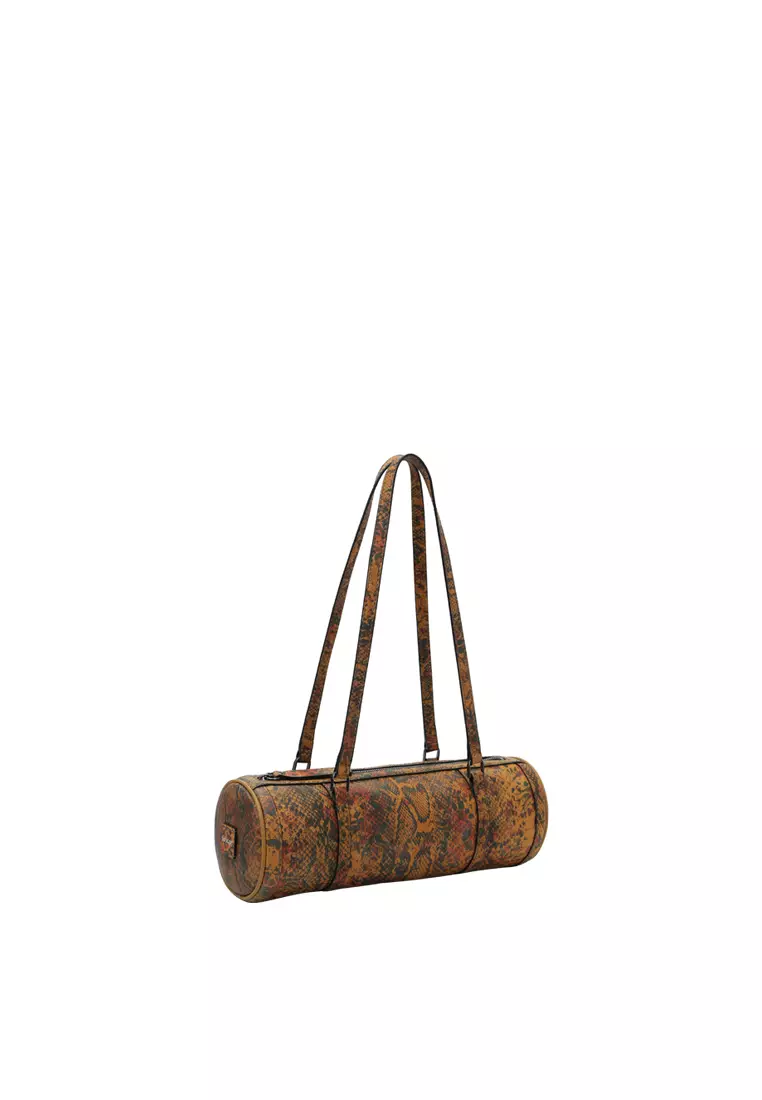 Barrel Baguette Bag - Snake Embossed Biscuit
