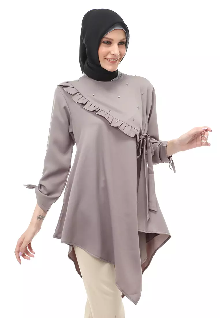 Ketrin Tunik Muslimah Atasan Wanita Polos Long Sleeve Regular Fit - Abu