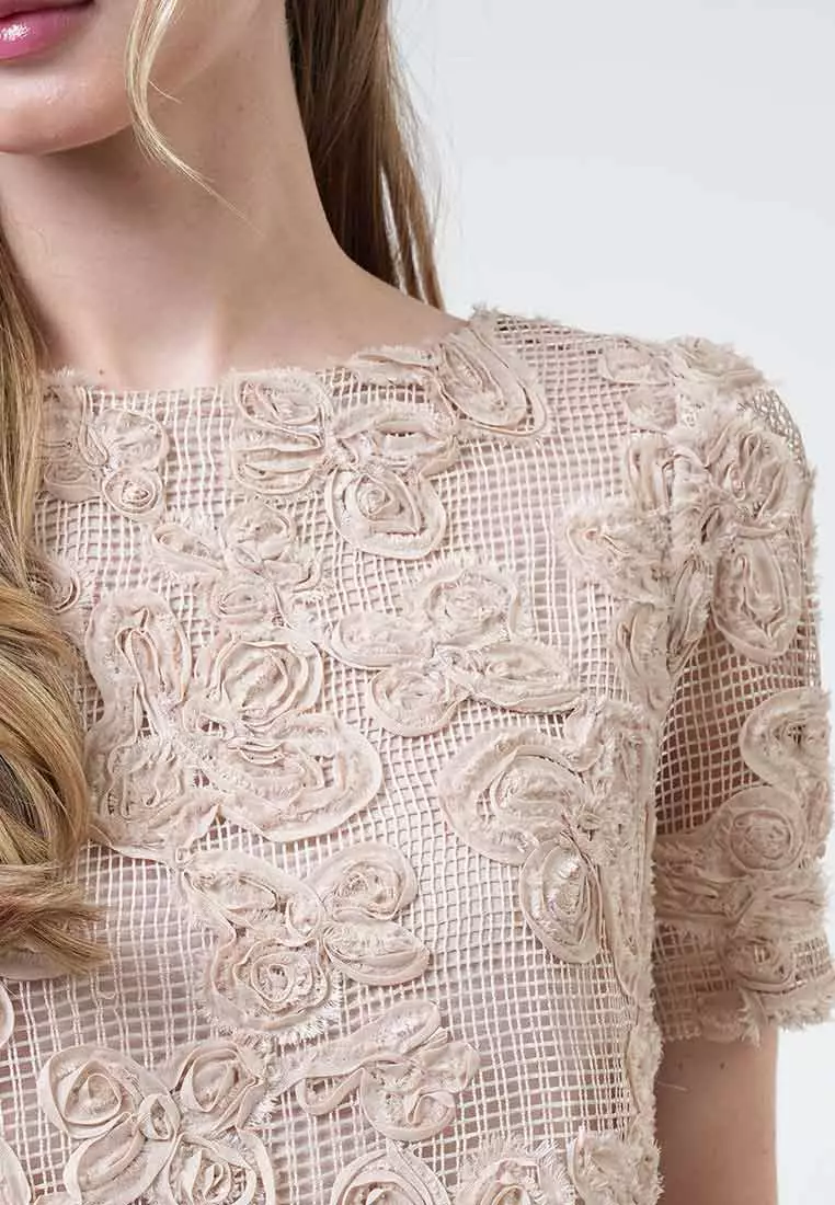 Hailey 3D Floral Appliqué Layered Midi Dress