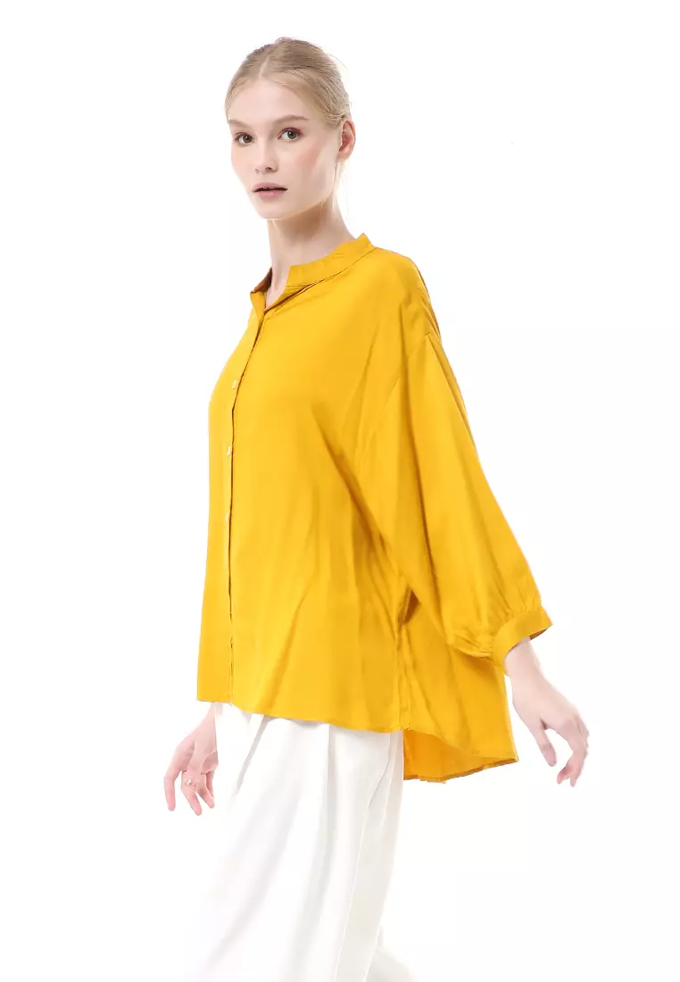 Ghita Kemeja Atasan Wanita Motif Polos Long Sleeve High Quality - Mustard